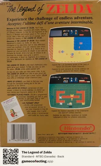 The Legend of Zelda Nintendo Entertainment System, Canada box back