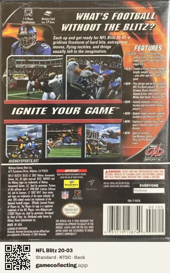 NFL Blitz 20-03 Nintendo GameCube, NTSC box back
