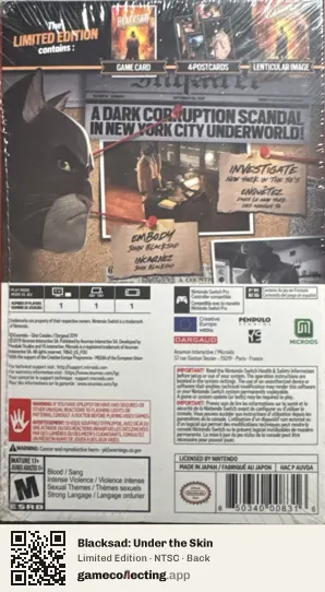 Blacksad: Under the Skin Nintendo Switch, NTSC box back