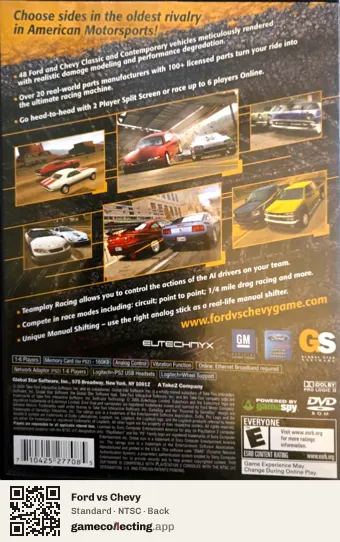 Ford vs Chevy PlayStation 2, NTSC box back
