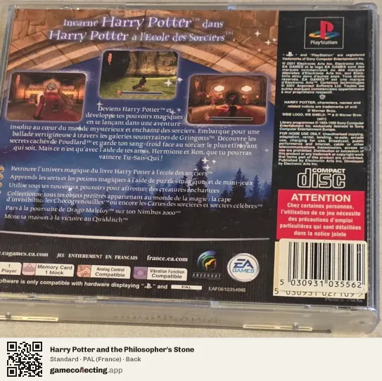 Harry Potter and the Philosopher's Stone PlayStation, France box back
