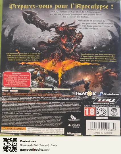 Darksiders Xbox 360, France box back