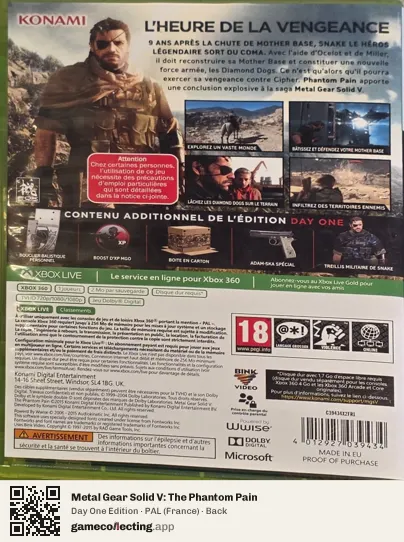 Metal Gear Solid V: The Phantom Pain Xbox 360, France box back