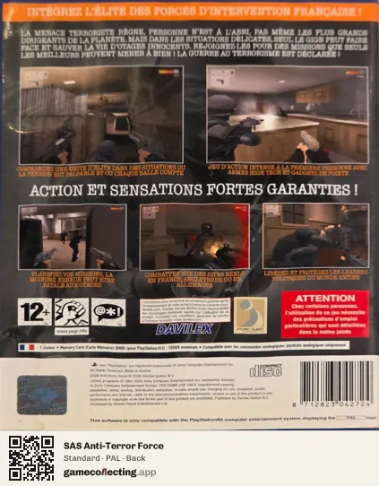 SAS Anti-Terror Force PlayStation 2, PAL box back