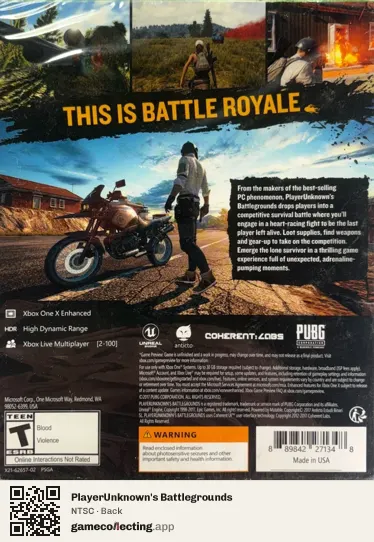 PlayerUnknown's Battlegrounds Xbox One, NTSC box back