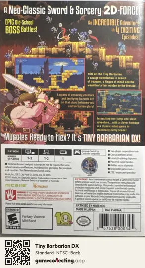 Tiny Barbarian DX Nintendo Switch, NTSC box back