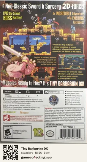 Tiny Barbarian DX Nintendo Switch, NTSC box back