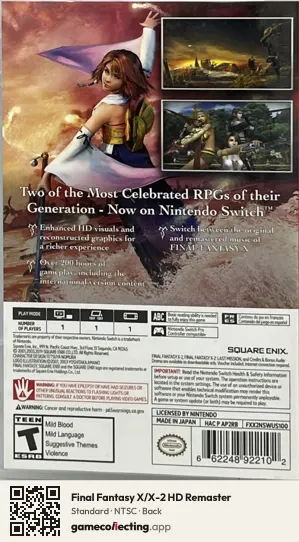 Final Fantasy X/X-2 HD Remaster Nintendo Switch, NTSC box back