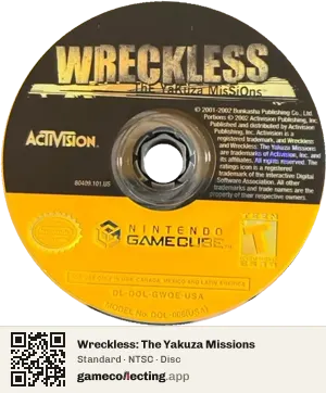 Wreckless: The Yakuza Missions Nintendo GameCube, NTSC disc