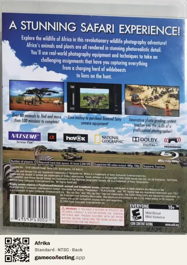 Afrika PlayStation 3, NTSC box back