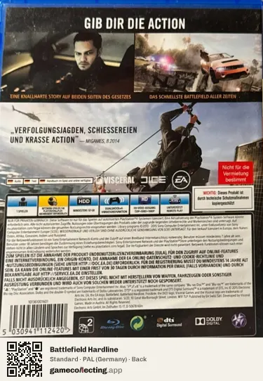 Battlefield Hardline PlayStation 4, Germany box back