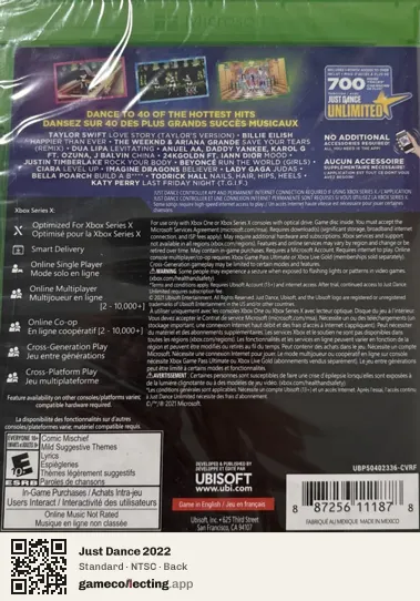 Just Dance 2022 Xbox Series X, NTSC box back