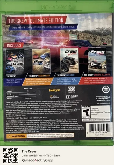 The Crew Xbox One, NTSC box back