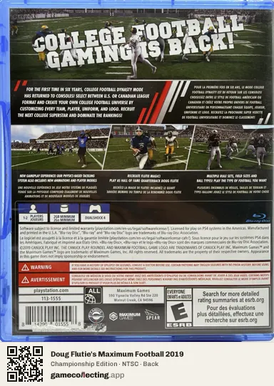 Doug Flutie's Maximum Football 2019 PlayStation 4, NTSC box back