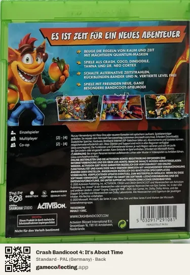 Crash Bandicoot 4: It's About Time Xbox One, Germany box back