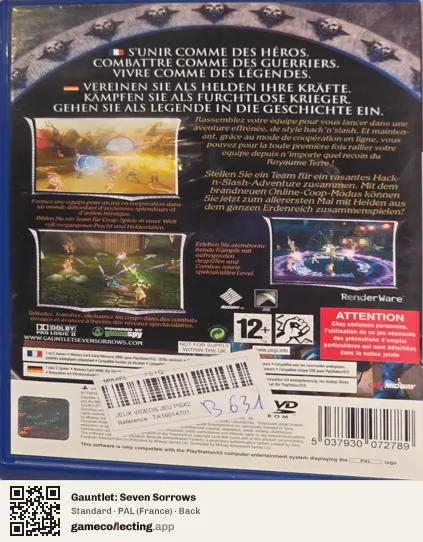Gauntlet: Seven Sorrows PlayStation 2, France box back