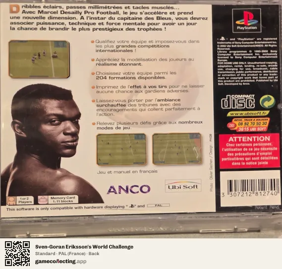 Sven-Goran Eriksson's World Challenge PlayStation, France box back