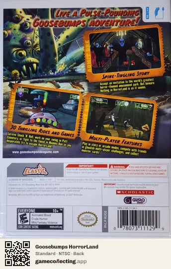 Goosebumps HorrorLand Nintendo Wii, NTSC box back