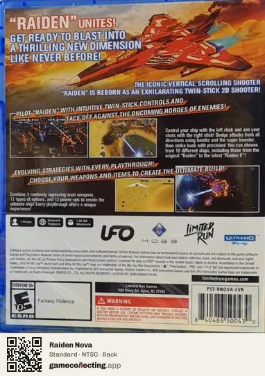 Raiden Nova PlayStation 5, NTSC box back