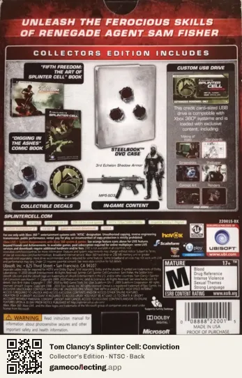 Tom Clancy's Splinter Cell: Conviction Xbox 360, NTSC box back