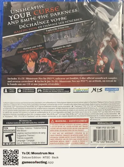 Ys IX: Monstrum Nox PlayStation 5, NTSC box back