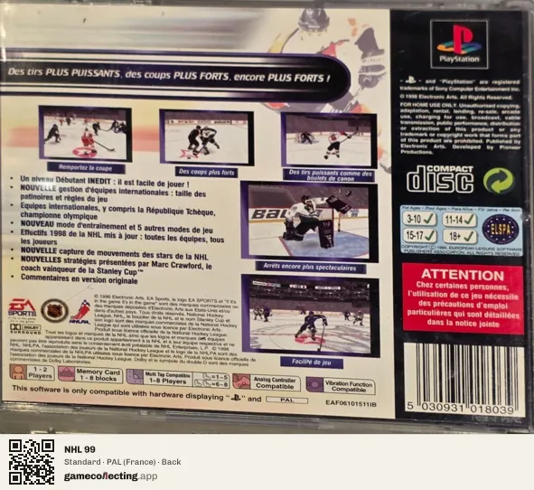 NHL 99 PlayStation, France box back