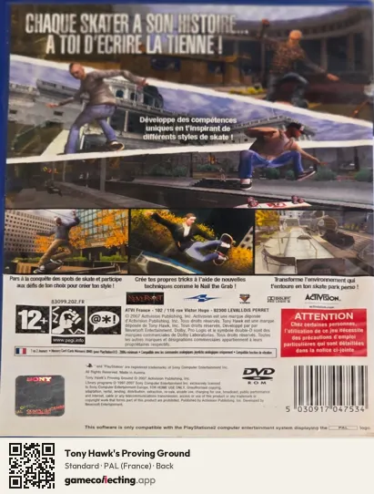 Tony Hawk's Proving Ground PlayStation 2, France box back