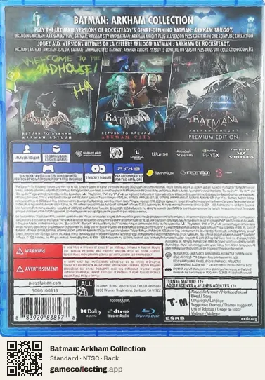 Batman: Arkham Collection PlayStation 4, NTSC box back