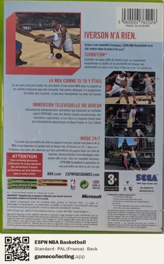 ESPN NBA Basketball Xbox, France box back