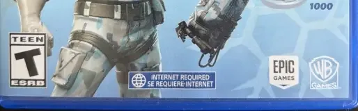 Fortnite, the ESRB box on its front