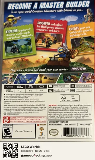 LEGO Worlds Nintendo Switch, NTSC box back