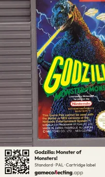 Godzilla: Monster of Monsters! Nintendo Entertainment System, PAL cartridge label
