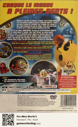 Pac-Man World 3 PlayStation 2, PAL box back