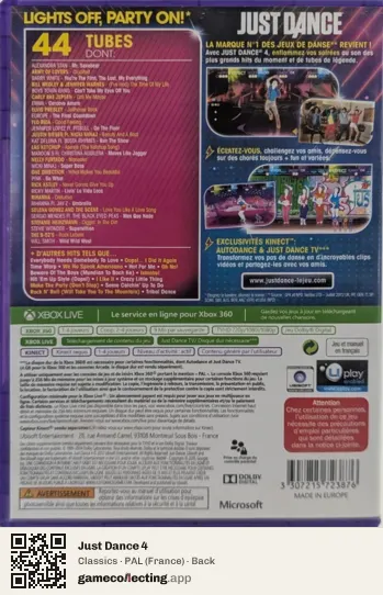 Just Dance 4 Xbox 360, France box back