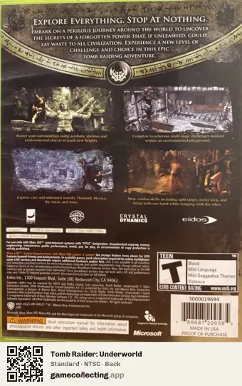 Tomb Raider: Underworld Xbox 360, NTSC box back
