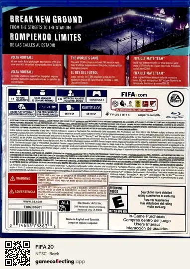 FIFA 20 PlayStation 4, NTSC box back