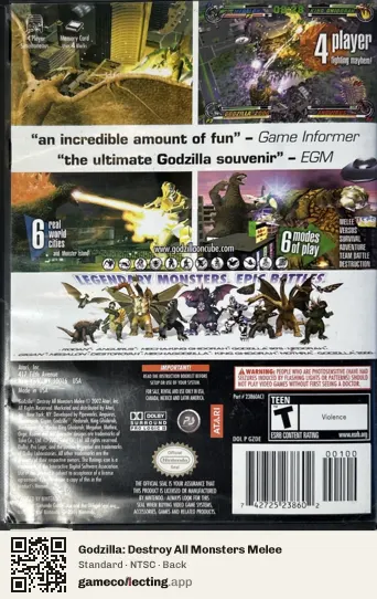 Godzilla: Destroy All Monsters Melee Nintendo GameCube, NTSC box back