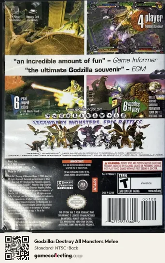 Godzilla: Destroy All Monsters Melee Nintendo GameCube, NTSC box back