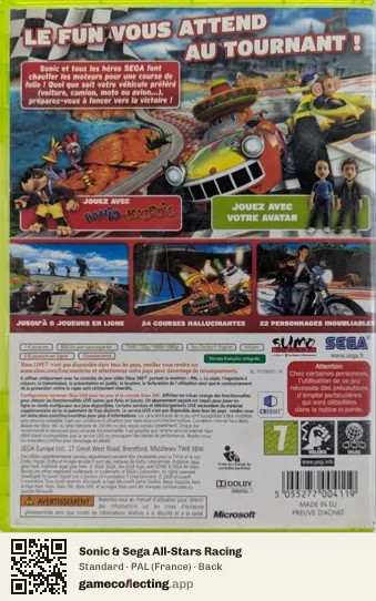 Sonic & Sega All-Stars Racing Xbox 360, France box back