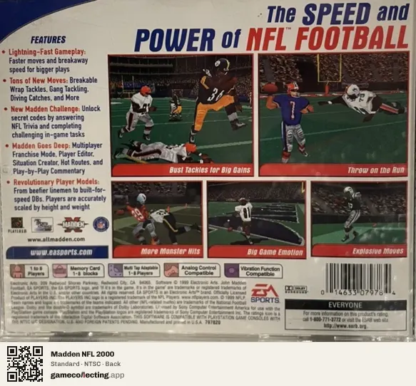 Madden NFL 2000 PlayStation, NTSC box back