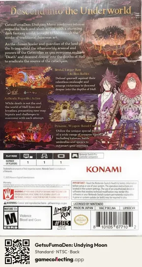 GetsuFumaDen: Undying Moon Nintendo Switch, NTSC box back