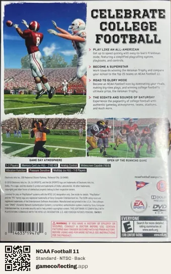 NCAA Football 11 PlayStation 2, NTSC box back