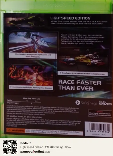 Redout Xbox One, Germany box back