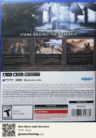 Star Wars Jedi: Survivor PlayStation 5, NTSC box back