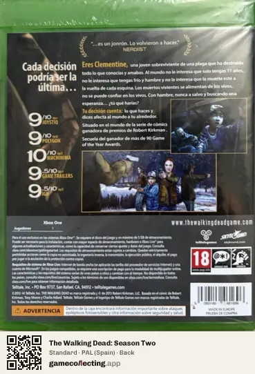 The Walking Dead: Season Two Xbox One, Spain box back