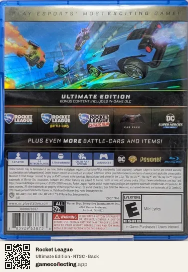 Rocket League PlayStation 4, NTSC box back