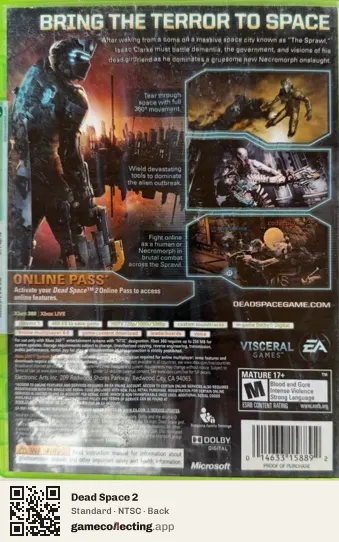 Dead Space 2 Xbox 360, NTSC box back