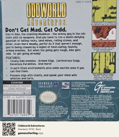 Oddworld Adventures Game Boy, NTSC box back