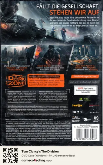 Tom Clancy's The Division Computer, Germany box back