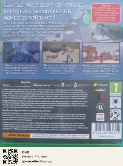 RiME Xbox One, PAL box back
